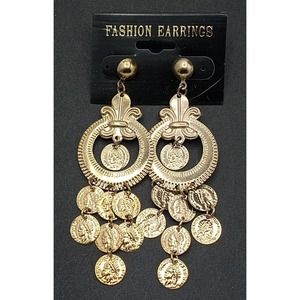 Vintage Coins Pierced Earrings 1980's 1990's New Old Stock